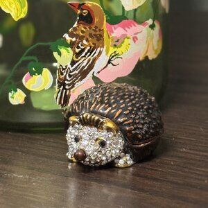 Kubla Crafts Enameled Hedgehog Mini Trinket Box